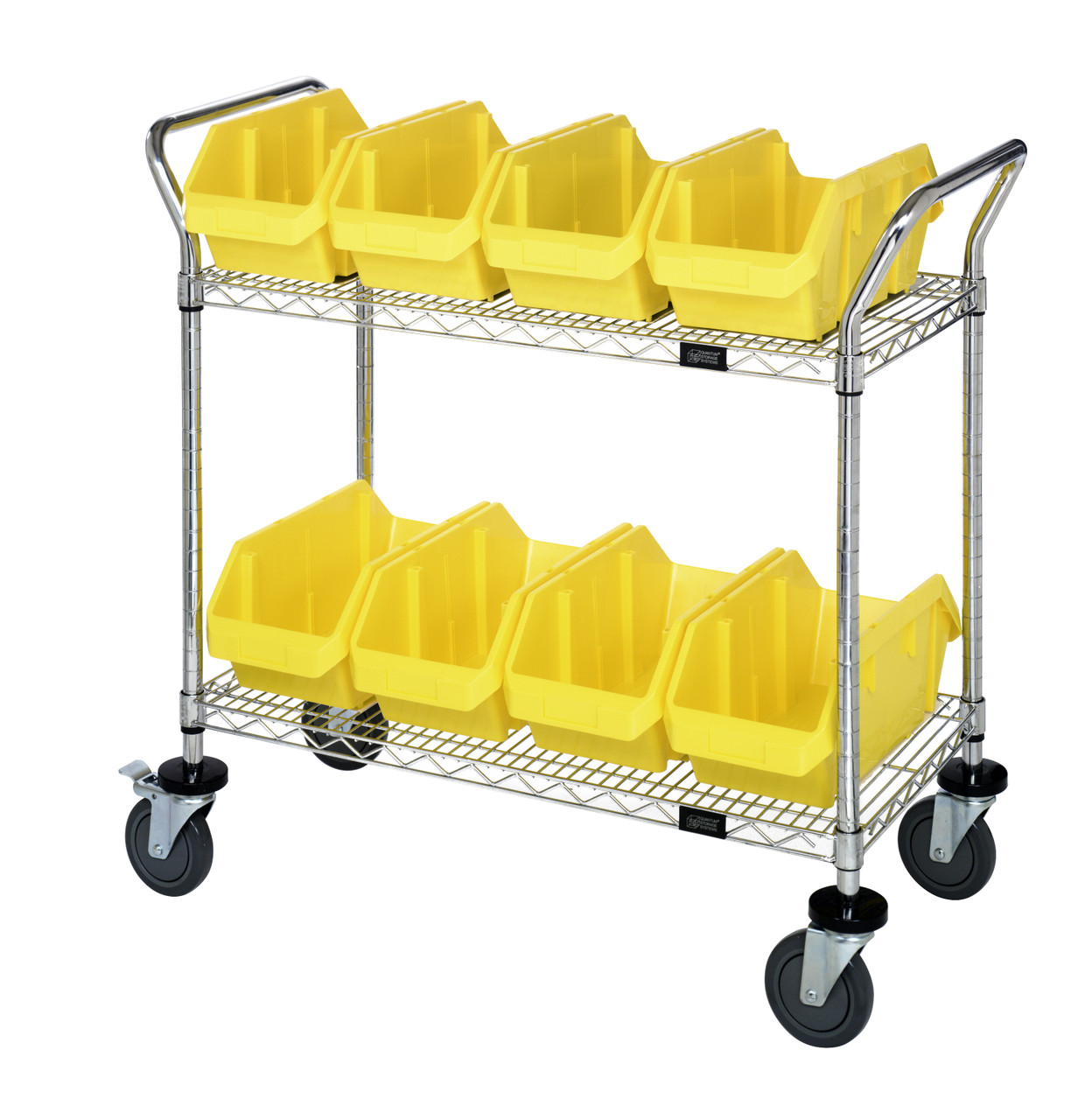 Utility Cart, 36"W x 18"D x 37-1/2"H, includes: (2) wire shelves, Chrome, Yellow, Carbon Steel, WRC2-1836-1285YL