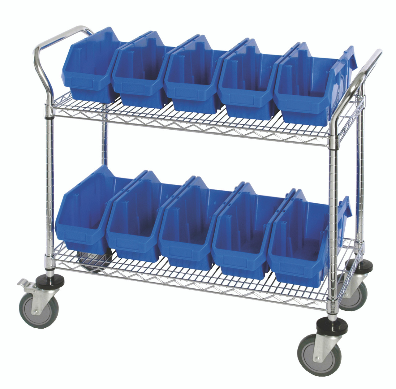 Utility Cart, 36"W x 18"D x 37-1/2"H, includes: (2) wire shelves, Chrome, Blue, Carbon Steel, WRC2-1836-1867BL