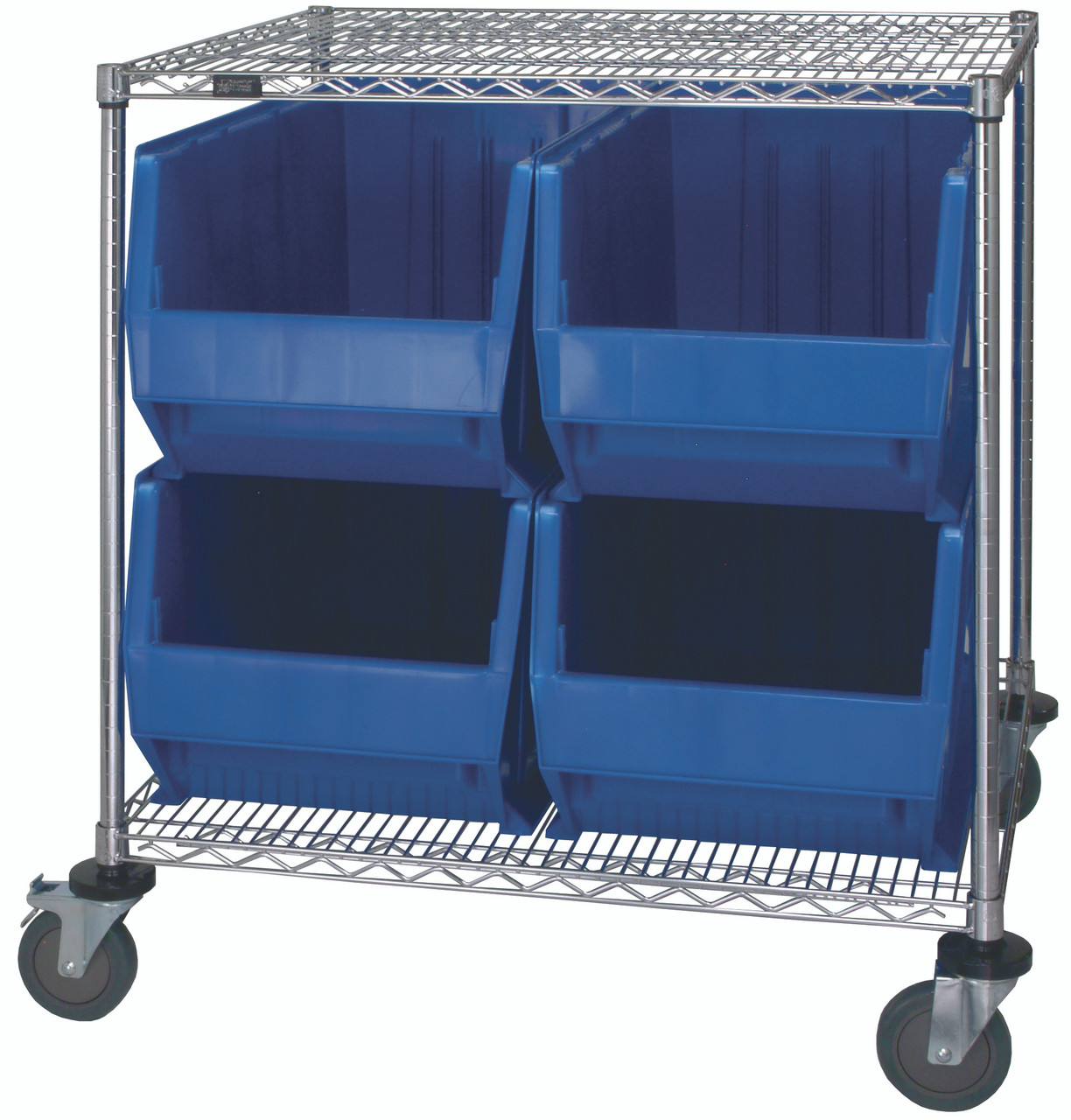 Bin Transport Cart, 36"W x 30"D x 42"H, includes: (2) wire shelves, Chrome, Blue, Carbon Steel, WRC2-36-3036-976BL