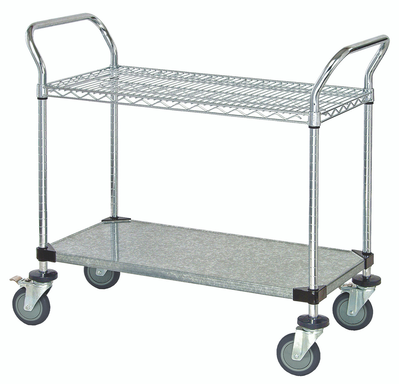 Utility Cart, 30"W x 24"D x 37-1/2"H, 1200 lb. capacity, Chrome/Galvanized, 0, Carbon Steel, WRC-2430-2CG