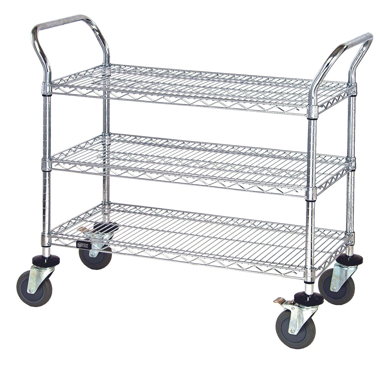 Utility Cart, 42"W x 24"D x 37-1/2"H, (3) wire shelves, Chrome, 0, Carbon Steel, WRC-2442-3