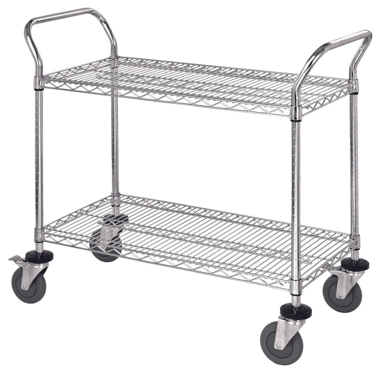 Utility Cart, 48"W x 24"D x 37-1/2"H, (2) wire shelves, Chrome, 0, Carbon Steel, WRC-2448-2