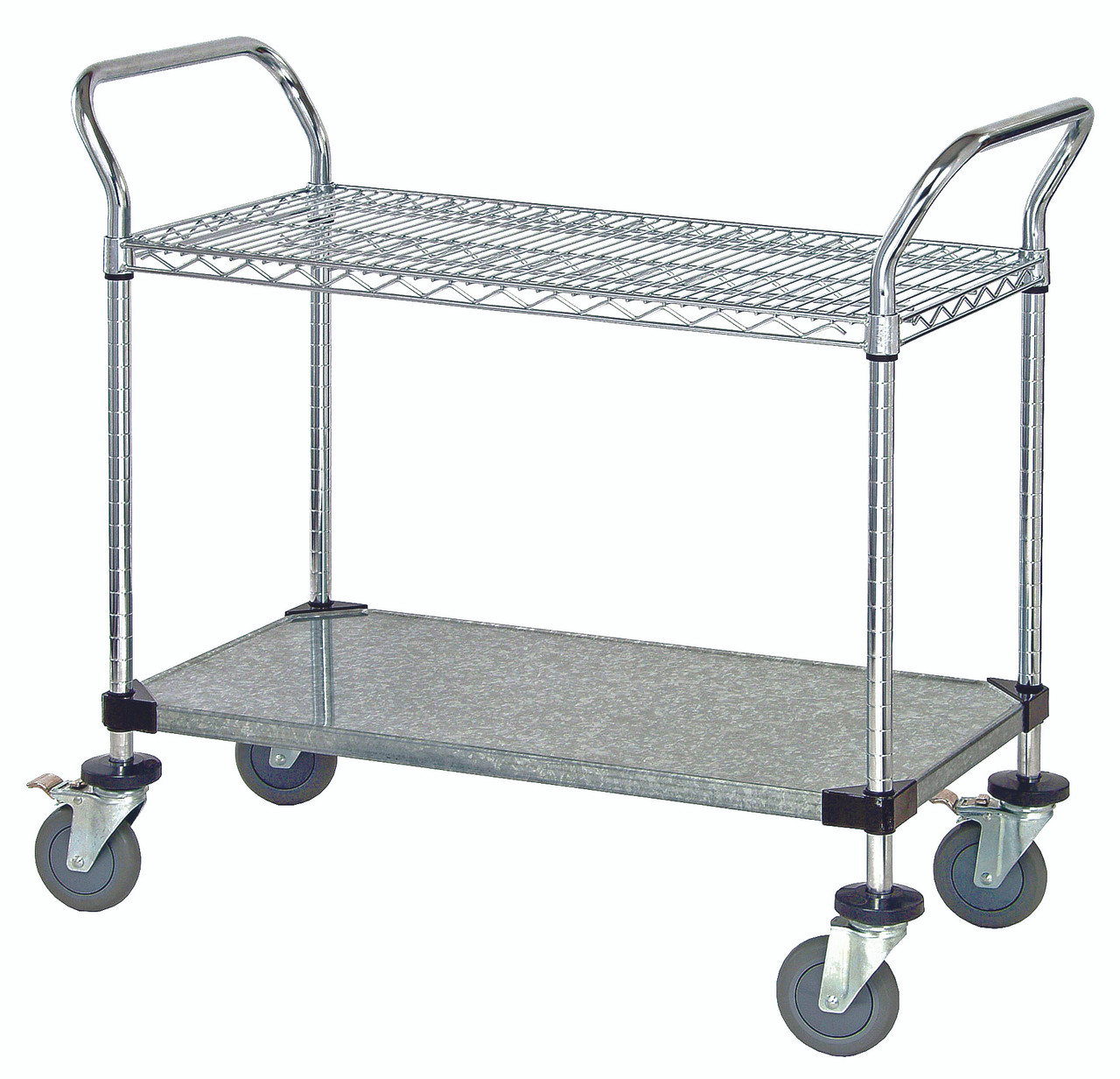 Utility Cart, 48"W x 24"D x 37-1/2"H, (1) chrome plated wire shelf, Chrome, 0, Carbon Steel, WRC-2448-2CG