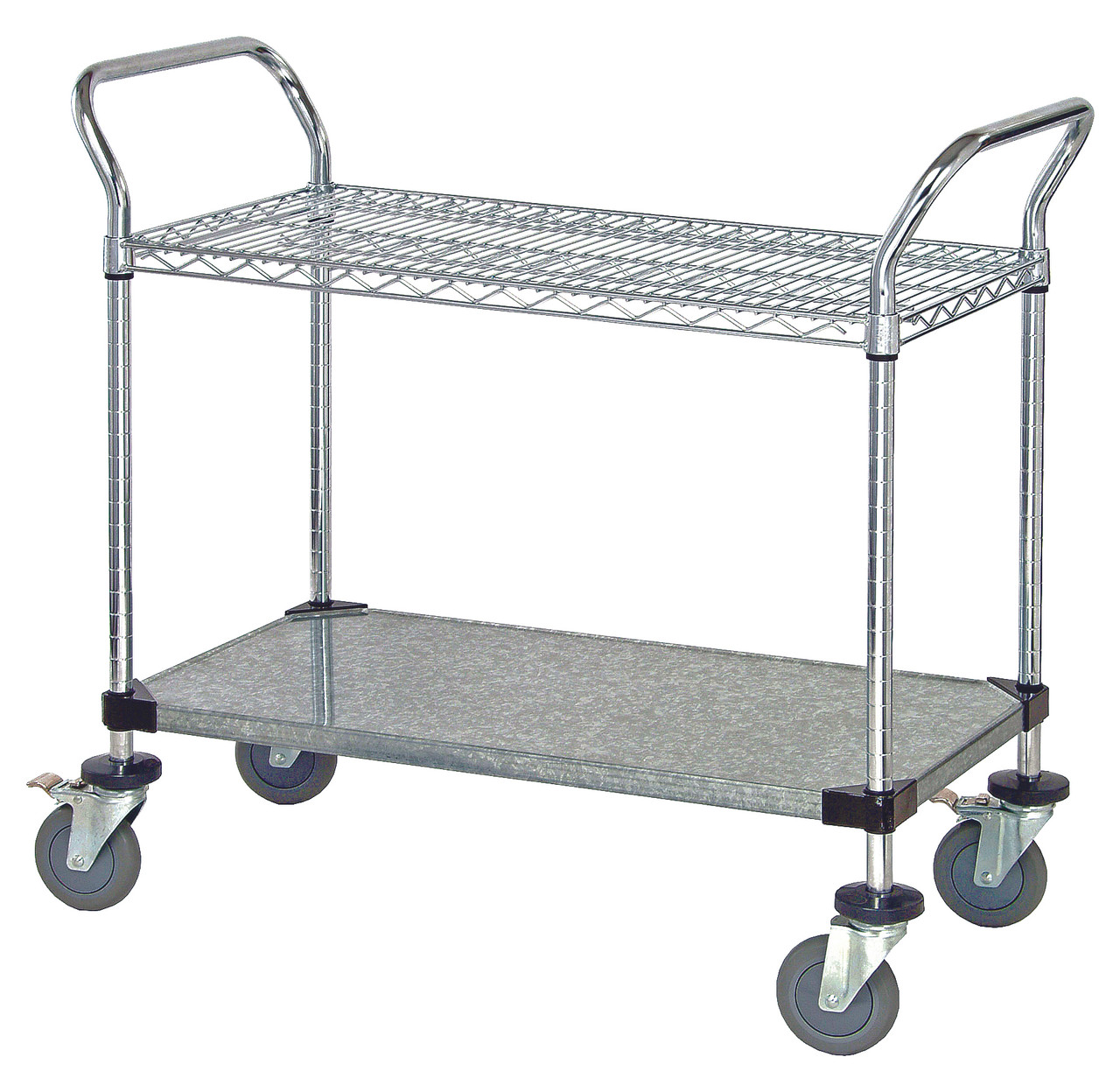 Utility Cart, 48"W x 24"D x 37-1/2"H, (1) chrome plated wire shelf, Chrome, 0, Carbon Steel, WRC-2448-2CG