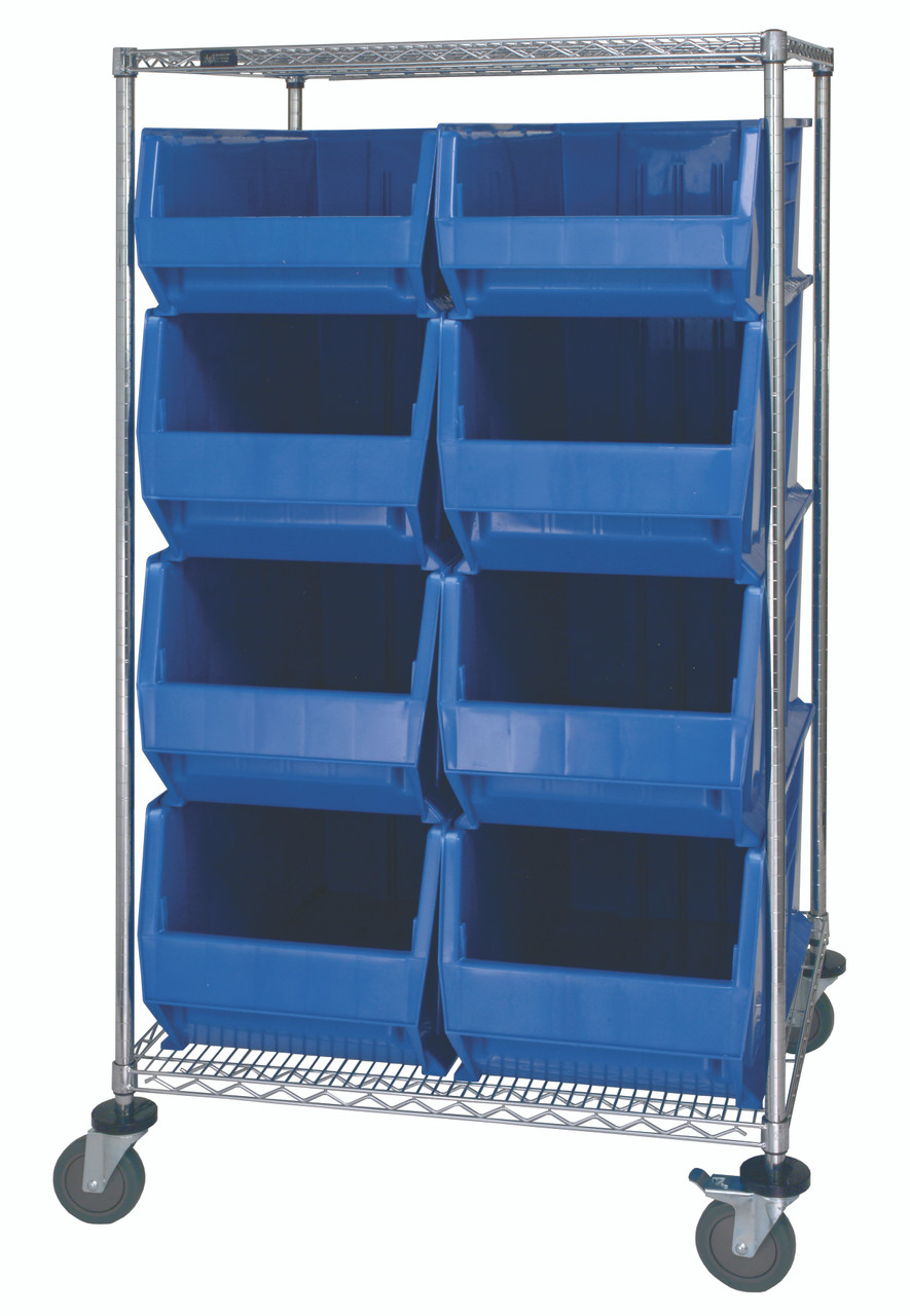 Bin Transport Cart, 36"W x 30"D x 42"H, includes: (2) wire shelves, Chrome, Blue, Carbon Steel, WRC2-63-3036-974976BL
