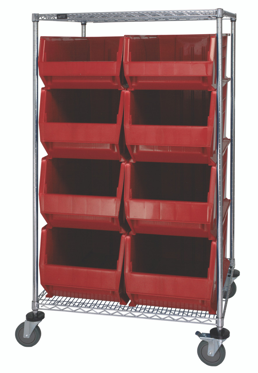Bin Transport Cart, 36"W x 30"D x 42"H, includes: (2) wire shelves, Chrome, Red, Carbon Steel, WRC2-63-3036-974976RD