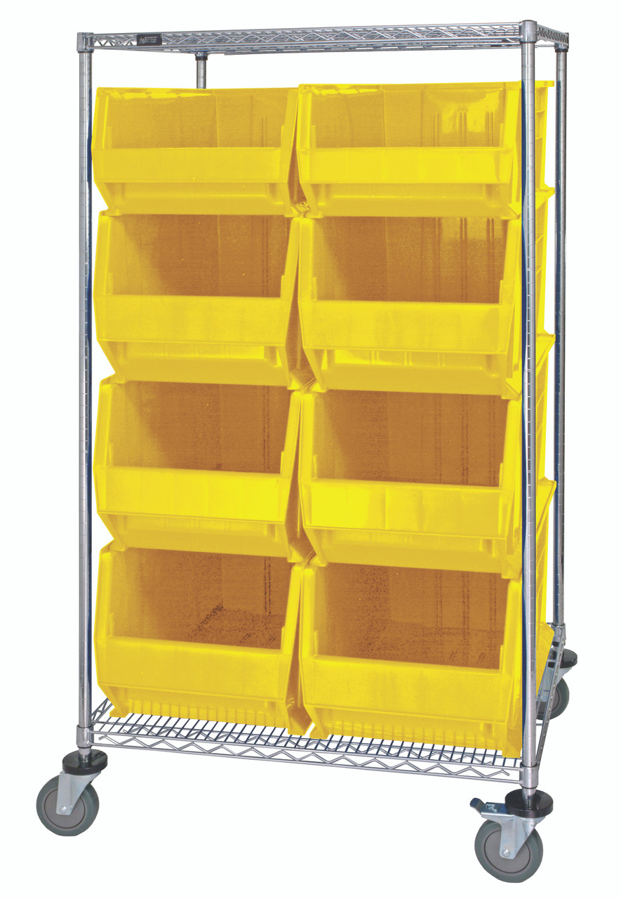 Bin Transport Cart, 36"W x 30"D x 42"H, includes: (2) wire shelves, Chrome, Yellow, Carbon Steel, WRC2-63-3036-974976YL