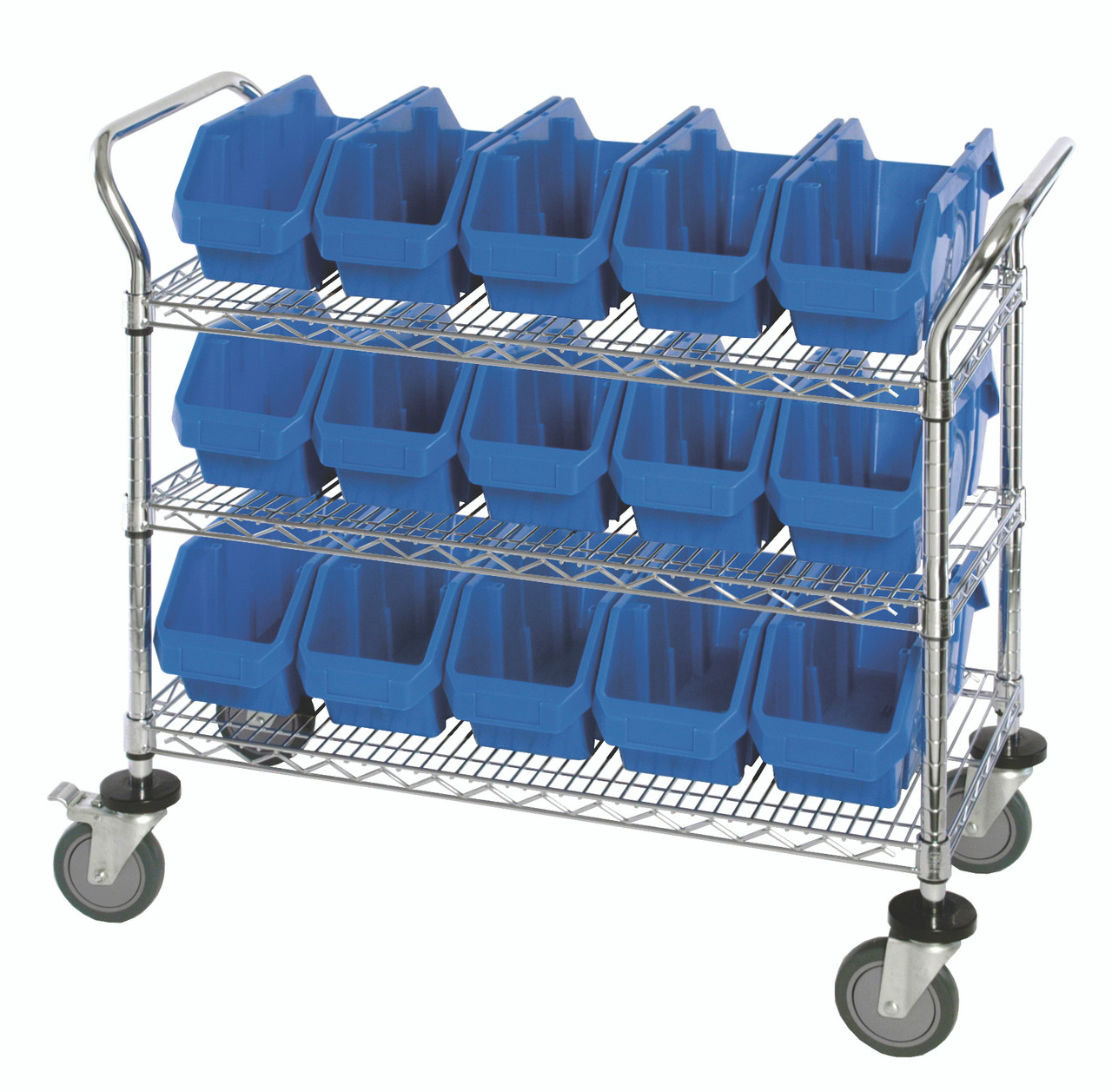 Utility Cart, 36"W x 18"D x 37-1/2"H, includes: (3) wire shelves, Chrome, Blue, Carbon Steel, WRC3-1836-1867BL