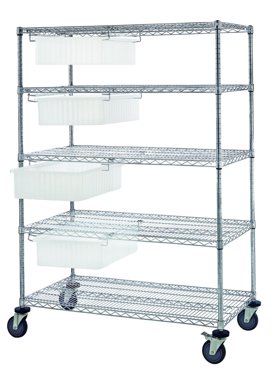 Bin Cart System, 48"W x 24"D x 69"H, 1200 lb. load capacity, Chrome, Clear, Carbon Steel, WRC5-63-2448-92060CL