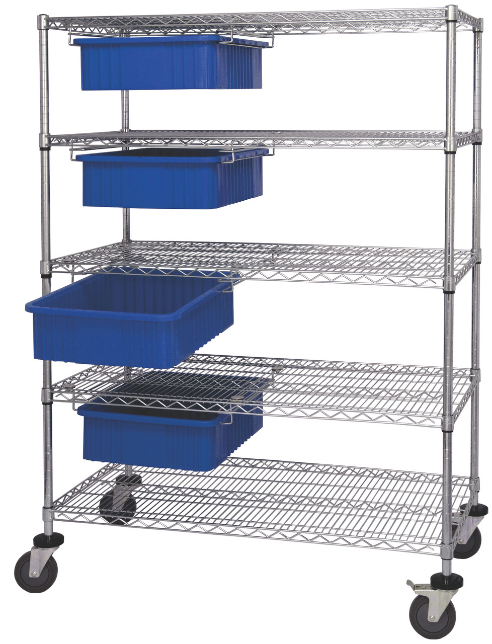 Bin Cart System, 48"W x 24"D x 69"H, 1200 lb. load capacity, Chrome, Blue, Carbon Steel, WRC5-63-2448-93060BL