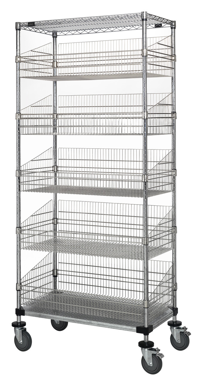 Post Basket Cart, 36"W x 18"D x 80"H, 1200 lbs load capacity, Chrome/Galvanized, 0, Carbon Steel, WRC74-1836CSG-5BSK
