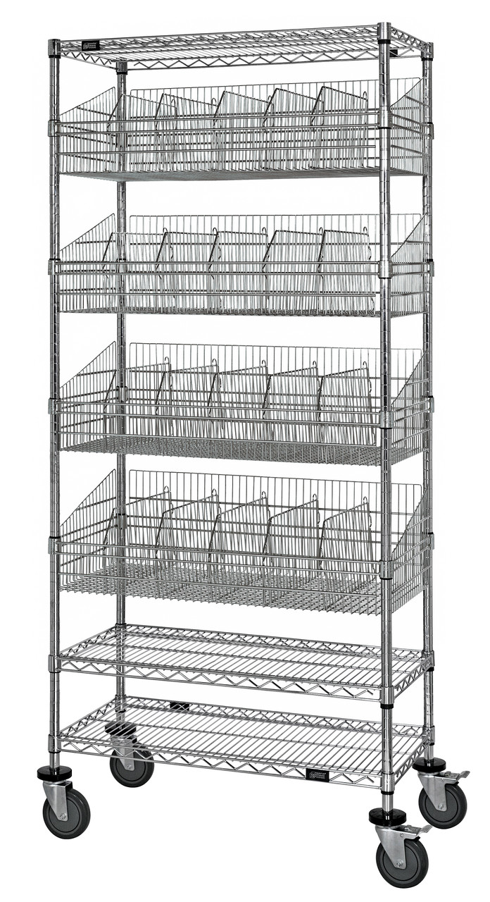 Post Basket Cart, 60"W x 18"D x 80"H, 1200 lbs. load capacity, Chrome, 0, Carbon Steel, WRC74-1860-4BSKDLHCR