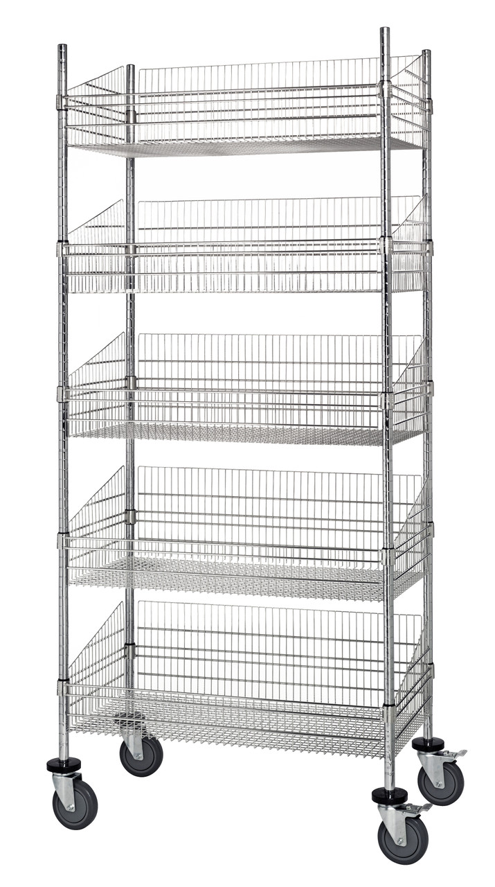 Post Basket Cart, 36"W x 24"D x 80"H, 1200 lbs load capacity, Chrome, 0, Carbon Steel, WRC74-BSK2436C-5
