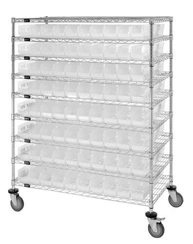Catheter Bin Wire Cart, 48"W x 24"D x 69"H, 1200 lbs load capacity, Chrome, Clear, Carbon Steel, WRC9-63-2448-105CL