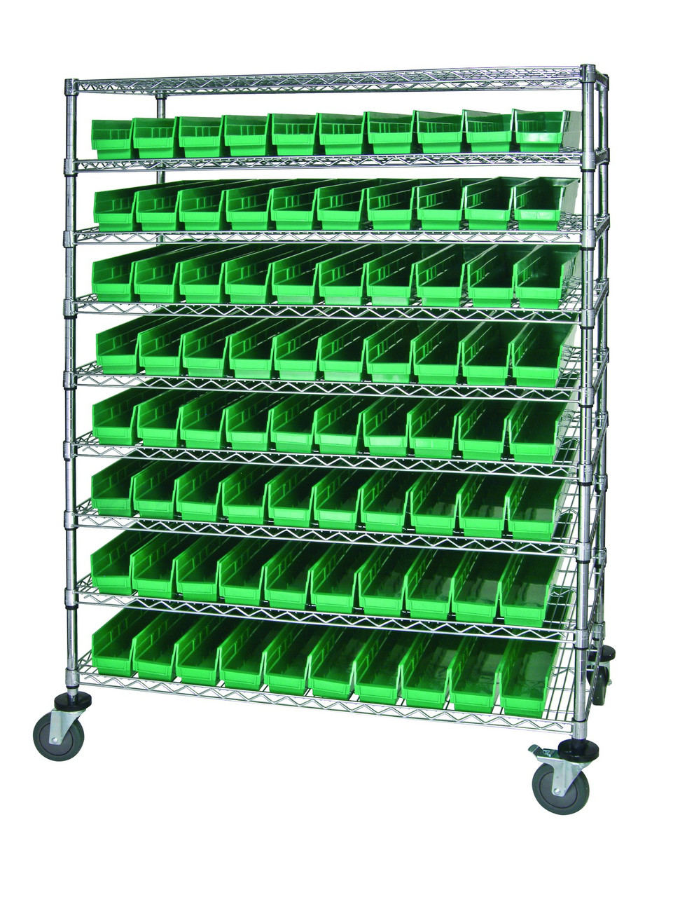 Catheter Bin Wire Cart, 48"W x 24"D x 69"H, 1200 lbs load capacity, Chrome, Green, Carbon Steel, WRC9-63-2448-105GN