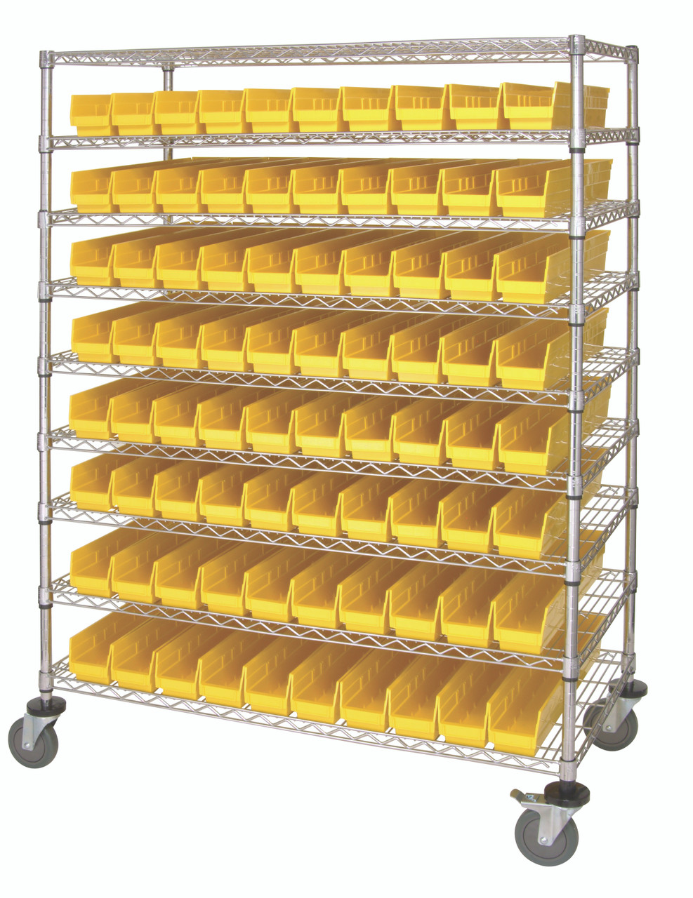 Catheter Bin Wire Cart, 48"W x 24"D x 69"H, 1200 lbs load capacity, Chrome, Yellow, Carbon Steel, WRC9-63-2448-105YL