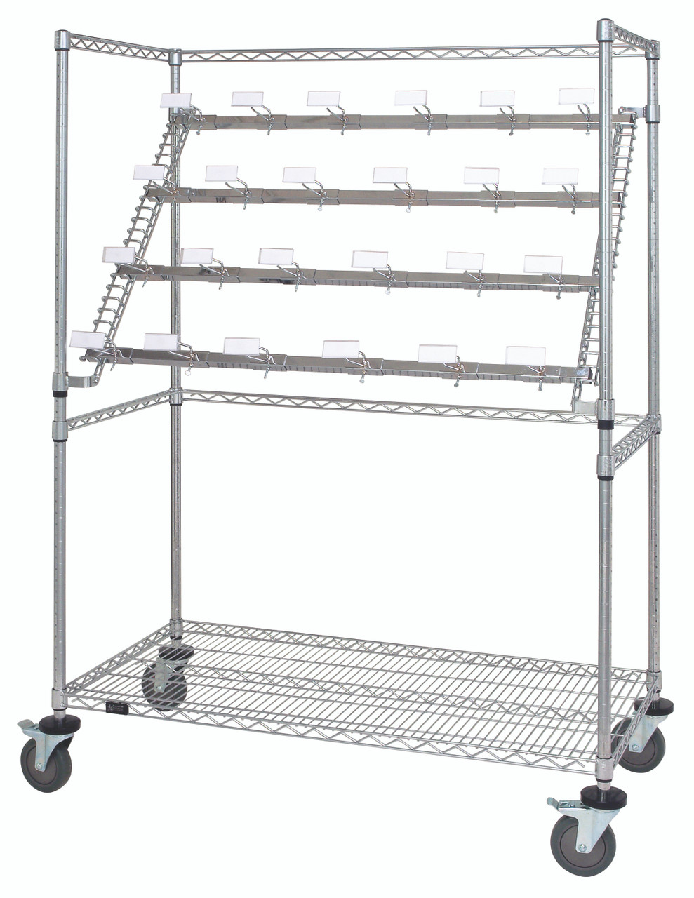 Catheter Hold and Store Cart, 48"L x 24"W x 69"H, includes: (36) catheter hooks and (4) casters (2 with break), Chrome, 0, Carbon Steel, WRC-BC2448