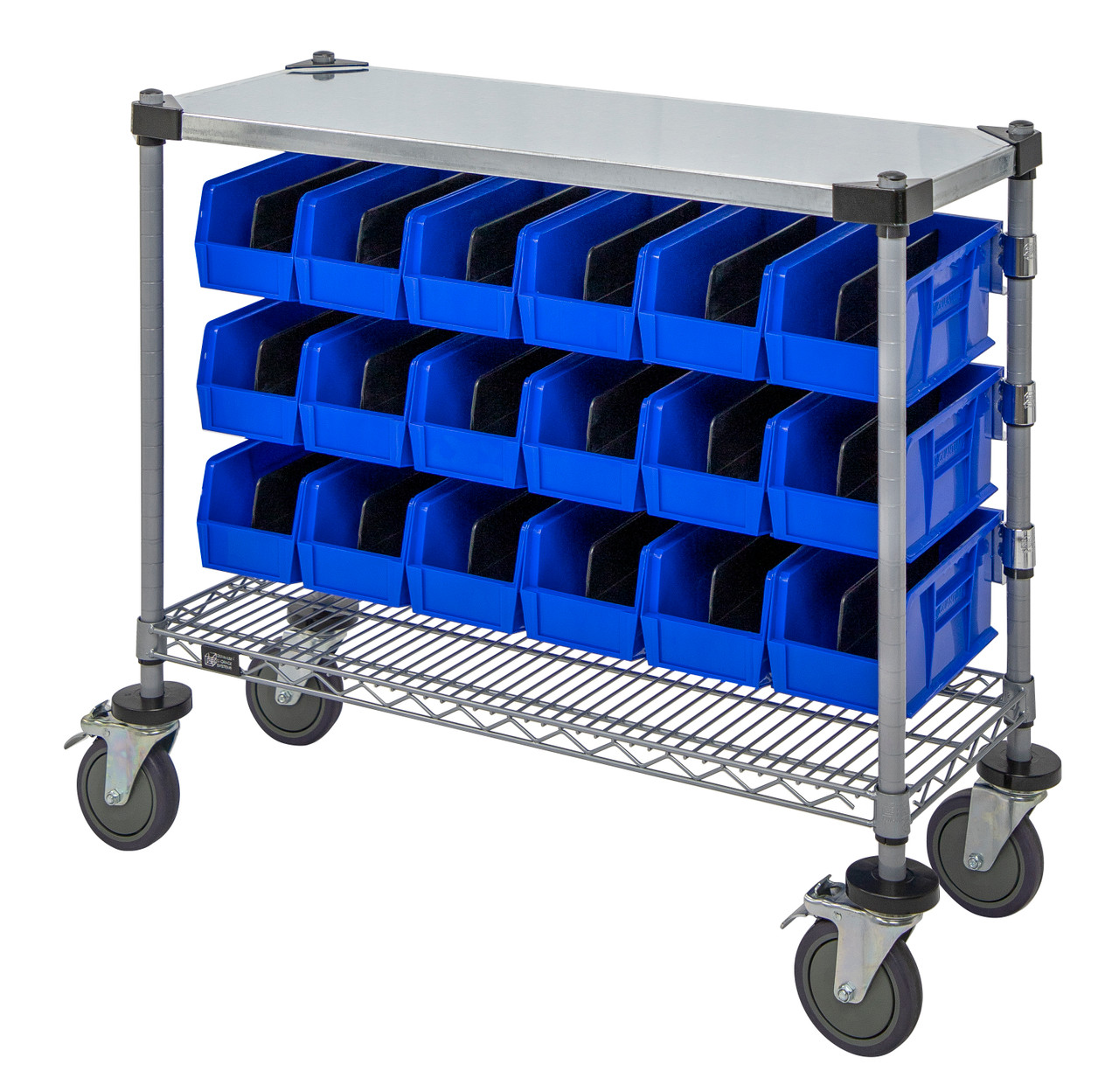 Wire Condiment Cart, 18"W x 36"D x 33"H, includes: (4) cut posts, Epoxy Coated, Gray, Blue, Carbon Steel, WRC-CC1836GYBL