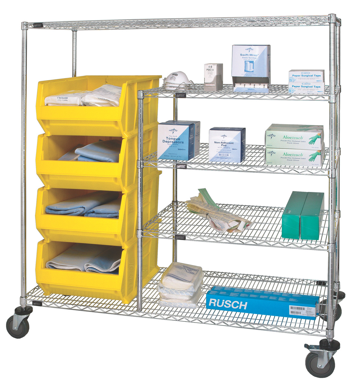 Bin Transport Cart, 60"W x 24"D x 69"H, 1200 lbs load capacity, Chrome, Blue, Carbon Steel, WRCPL-63-2460-955BL