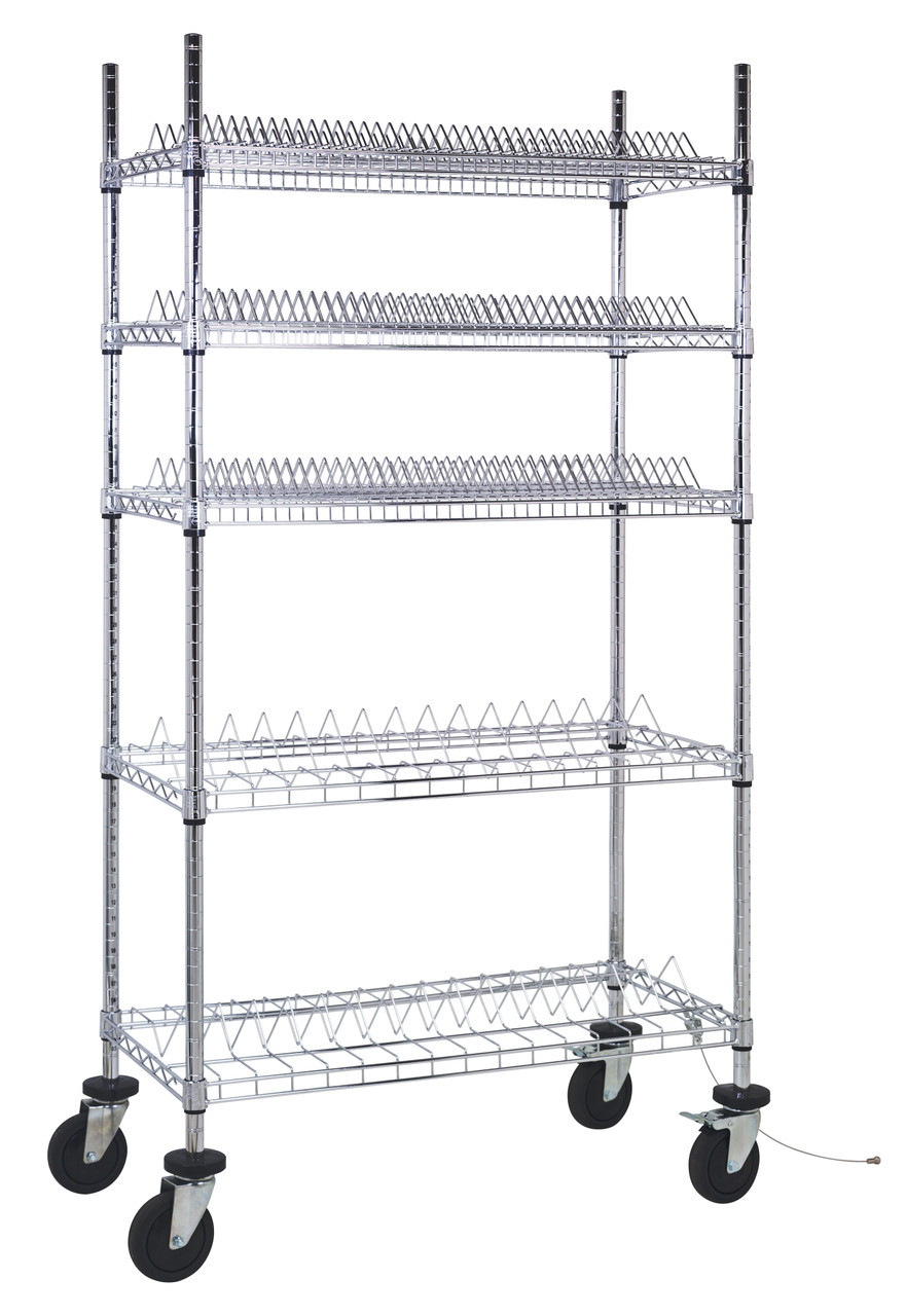 Reel Shelving Cart, 36"W x 18"D x 69"H, includes: (2) 15-reel and (3) 78-reel wire shelves, Chrome, 0, Carbon Steel, WRC-R264C