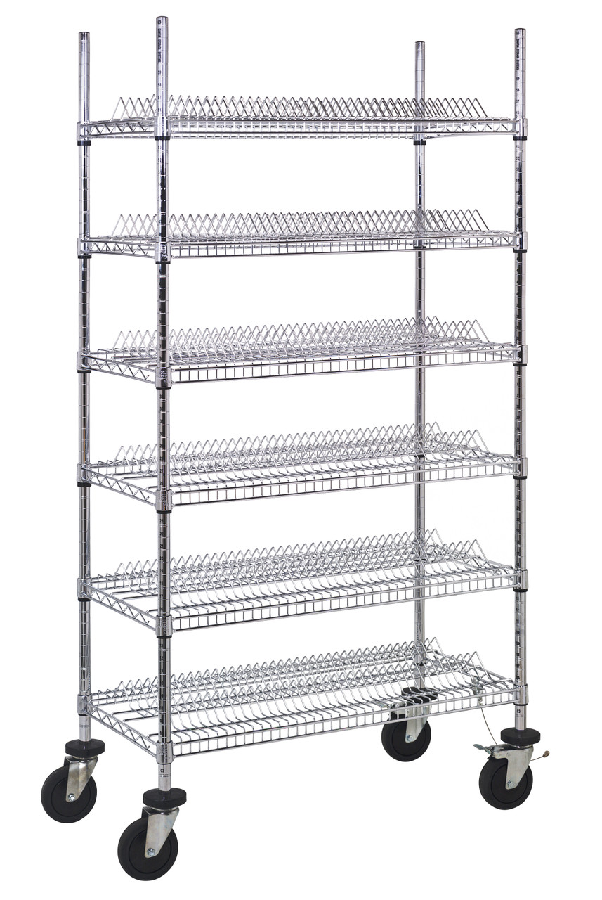 Reel Shelving Cart, 36"W x 18"D x 69"H, includes: (6) 78-reel wire shelves, Chrome, 0, Carbon Steel, WRC-R468C