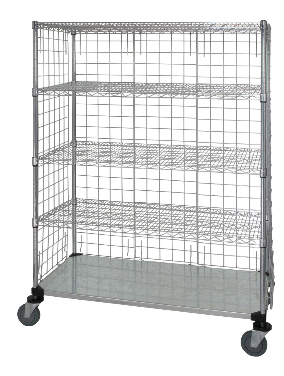 Wire Enclosed Cart, mobile, 36"W x 24"D x 69"H, Chrome, 0, Carbon Steel, WRCS4-63-2436EP-5LH33C