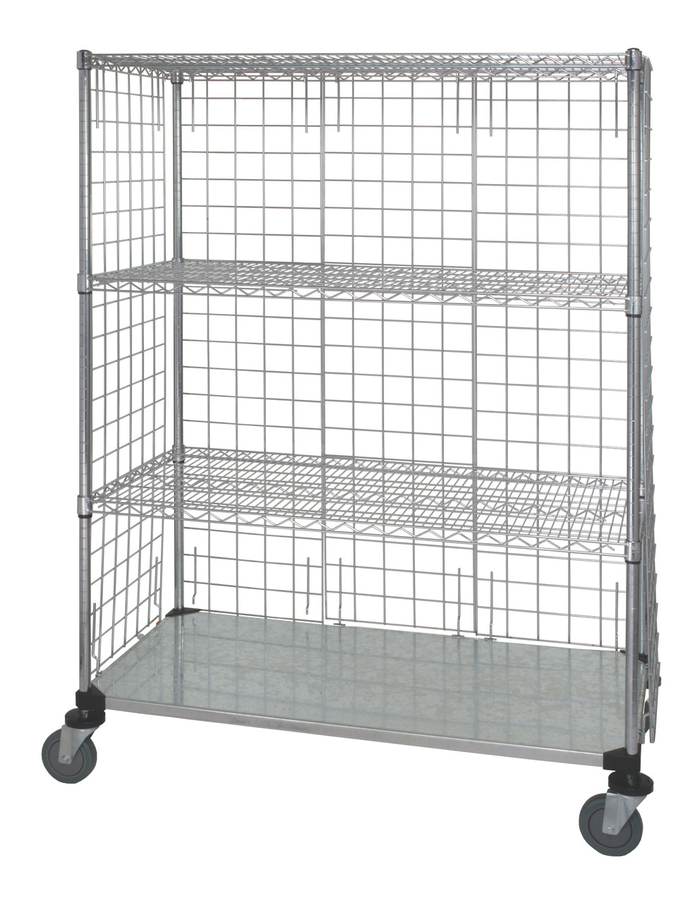 Wire Enclosed Cart, mobile, 36"W x 24"D x 69"H, Chrome, 0, Carbon Steel, WRCS4-63-2436EP-LH33C