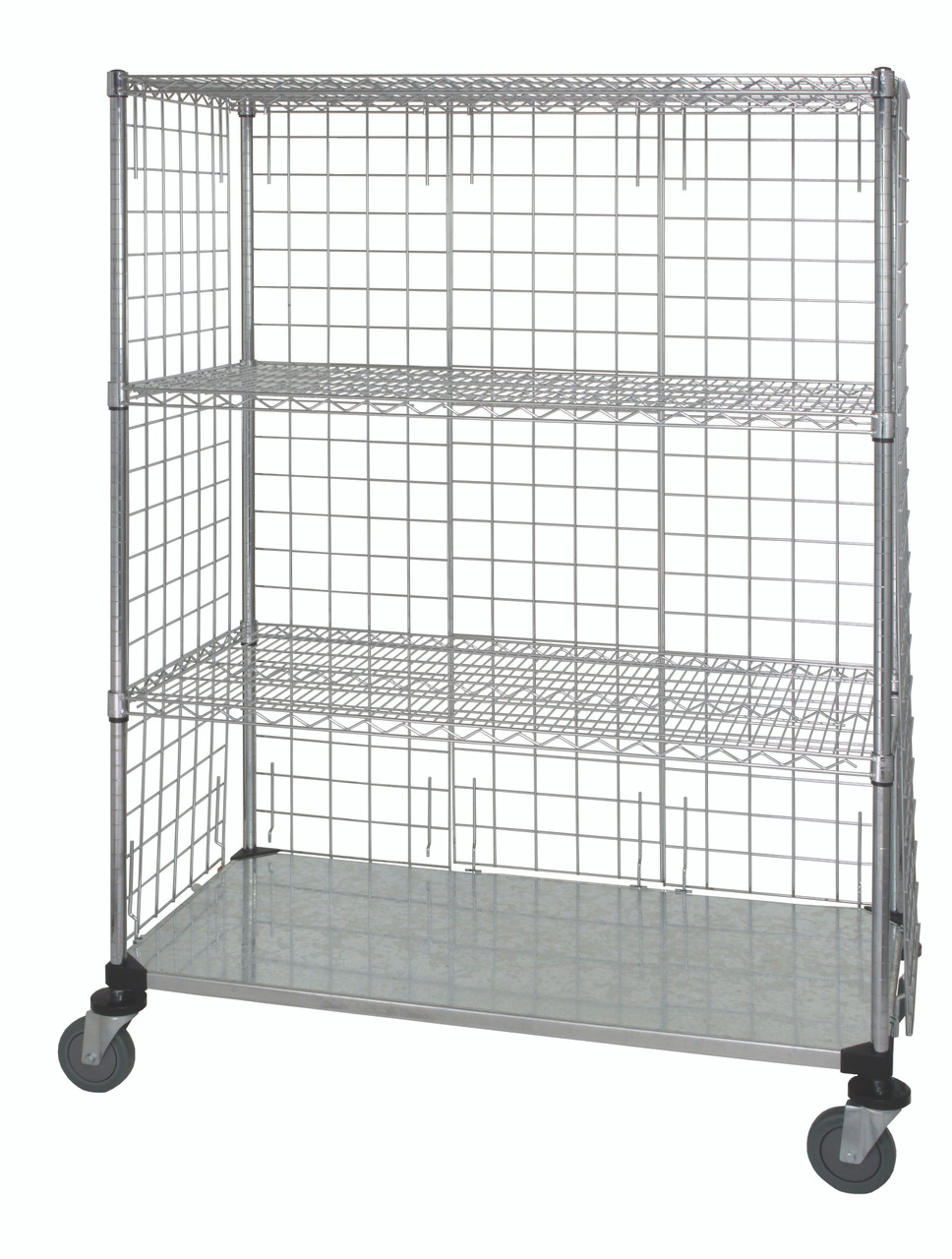 Wire Enclosed Cart, mobile, 48"W x 24"D x 80"H, Chrome, 0, Carbon Steel, WRCS4-74-2448EP