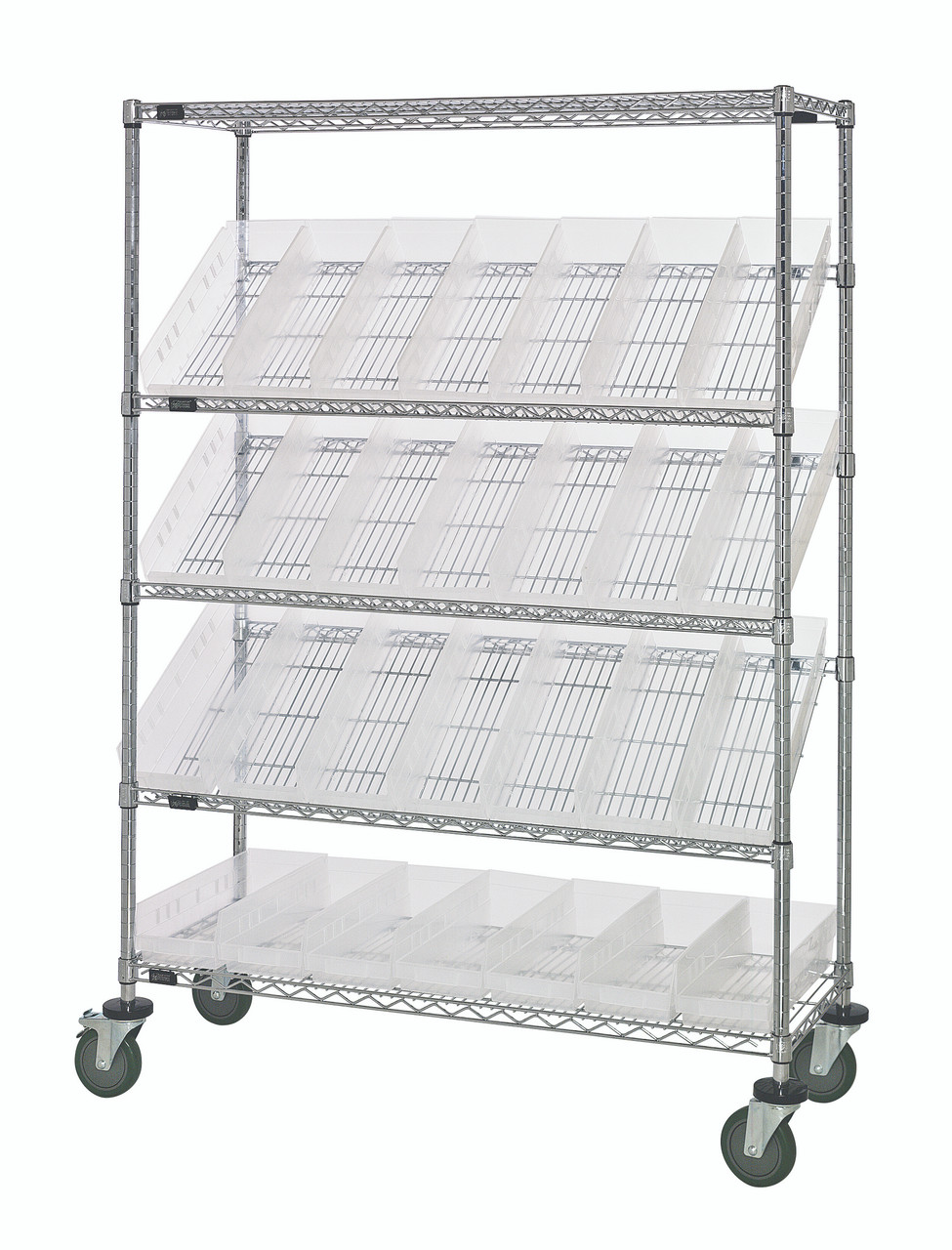 Slanted Shelf Cart, 36"W x 18"D x 69"H, 1200 lbs load capacity, Chrome, Clear, Carbon Steel, WRCSL5-63-1836-104CL