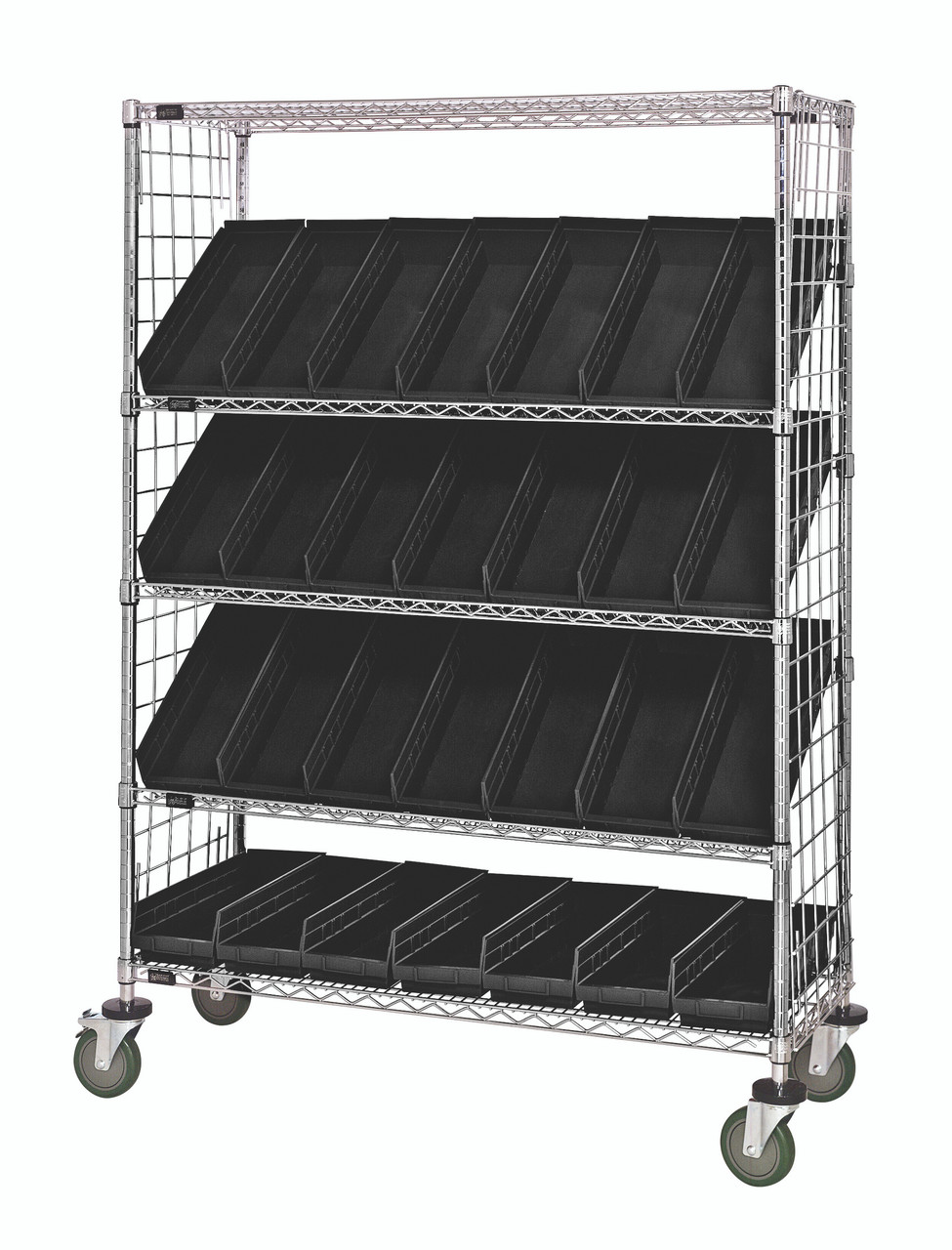Slanted Shelf Enclosure Cart, 36"W x 18"D x 69"H, 1200 lbs load capacity, Chrome, Black, Carbon Steel, WRCSL5-63-1836EP-104BK