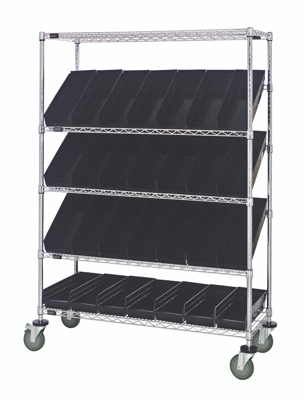 Slanted Shelf Cart, 48"W x 18"D x 69"H, 1200 lbs load capacity, Chrome, Black, Carbon Steel, WRCSL5-63-1848-104BK