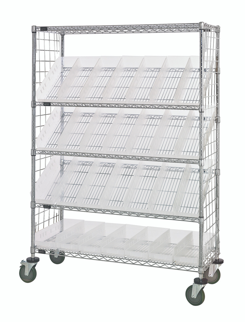 Slanted Shelf Enclosure Cart, 48"W x 18"D x 69"H, 1200 lbs load capacity, Chrome, Clear, Carbon Steel, WRCSL5-63-1848EP-104CL