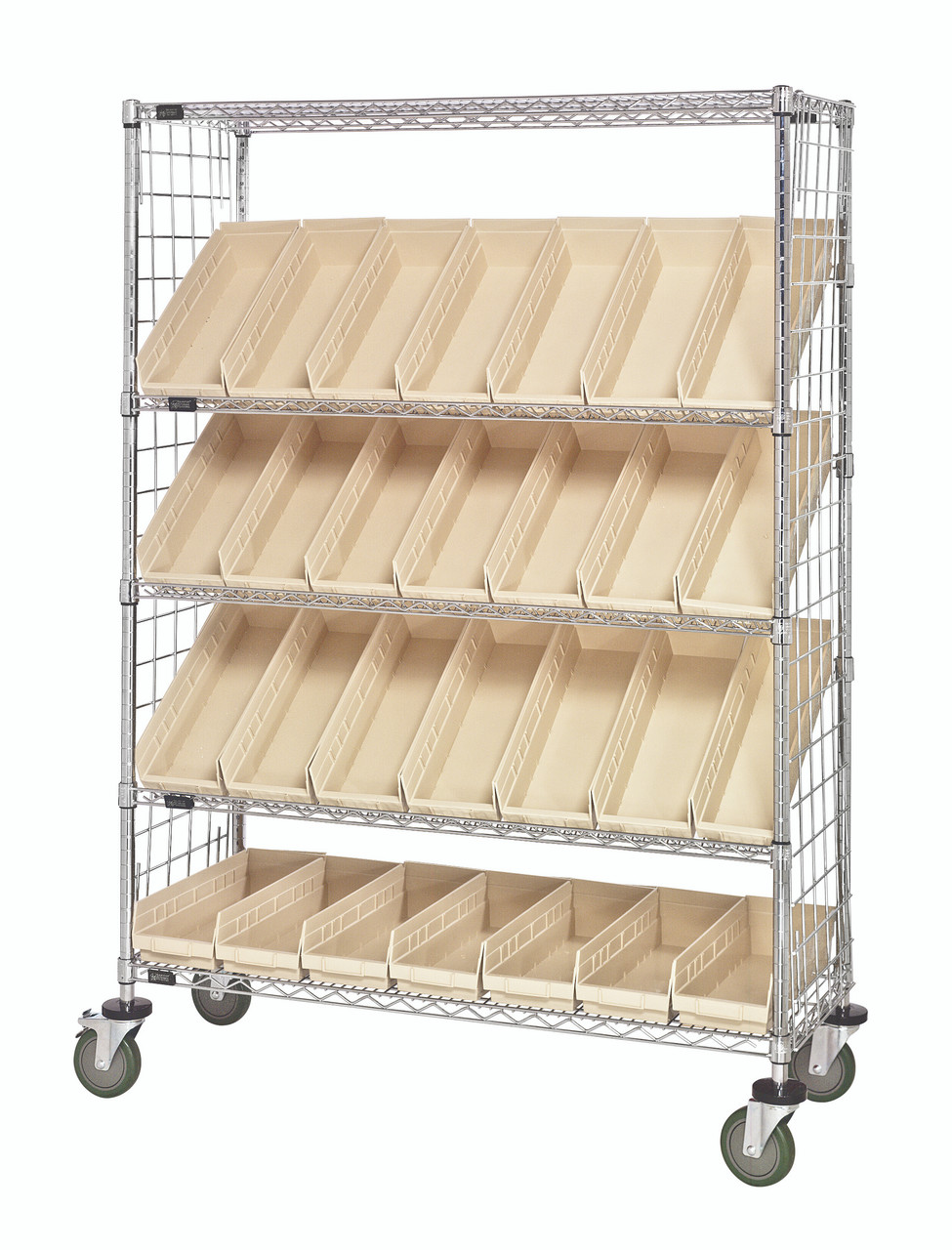Slanted Shelf Enclosure Cart, 48"W x 18"D x 69"H, 1200 lbs load capacity, Chrome, Ivory, Carbon Steel, WRCSL5-63-1848EP-104IV