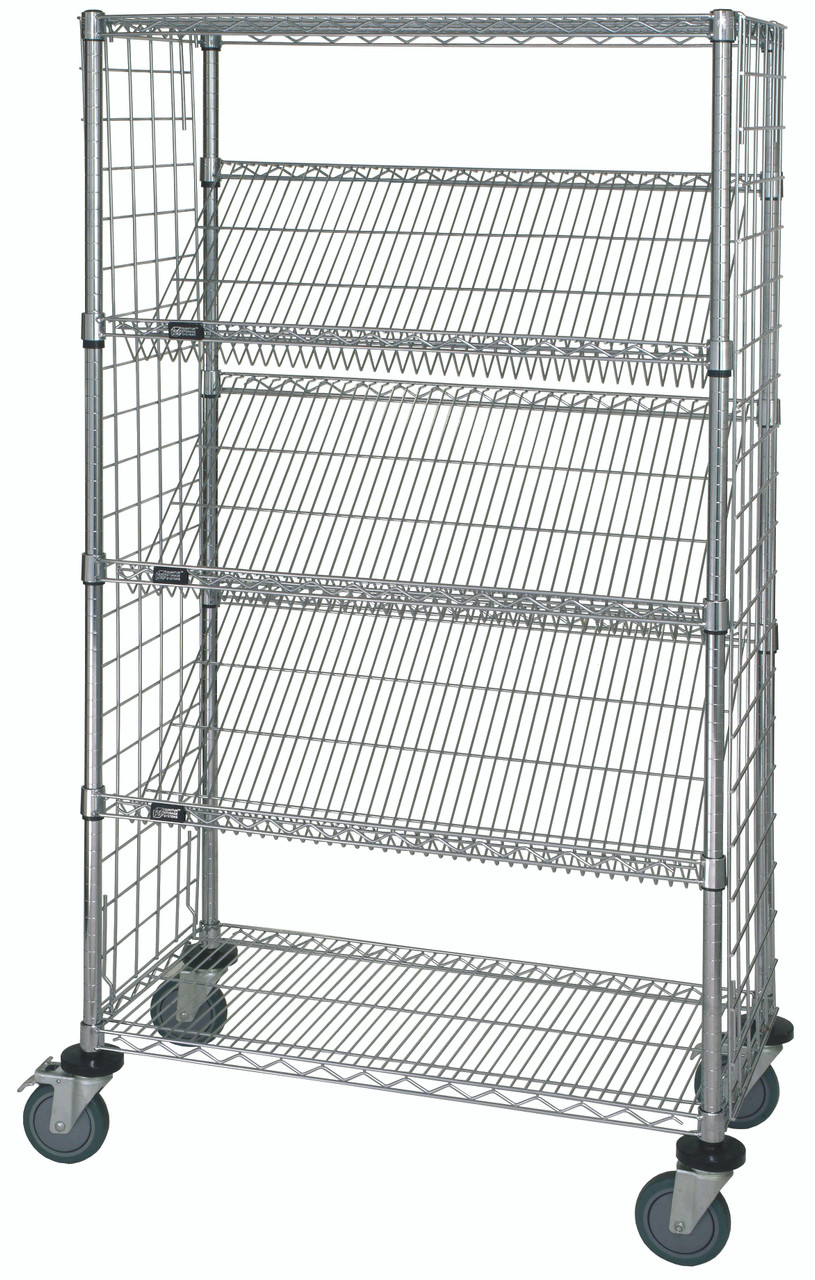 Slanted Shelf Enclosure Cart, 36"W x 24"D x 69"H, 1200 lbs load capacity, Chrome, 0, Carbon Steel, WRCSL5-63-2436EP