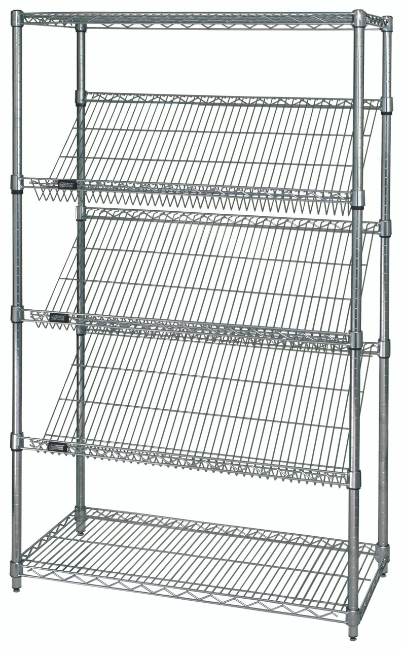 Slanted Shelf Cart, 48"W x 24"D x 69"H, 1200 lbs load capacity, Chrome, 0, Carbon Steel, WRCSL5-63-2448
