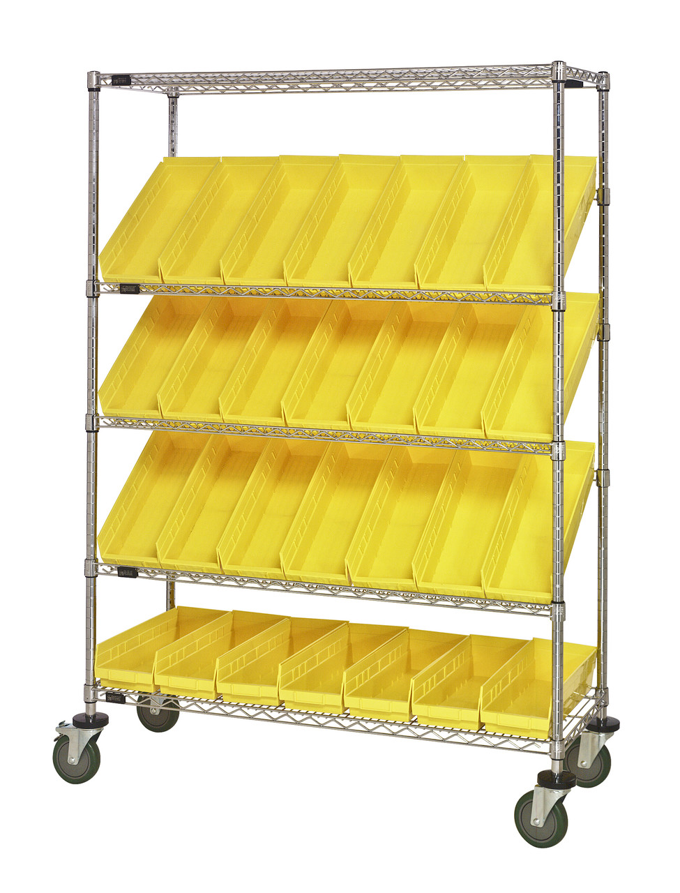 Slanted Shelf Cart, 48"W x 24"D x 69"H, 1200 lbs load capacity, Chrome, Yellow, Carbon Steel, WRCSL5-63-2448-106YL
