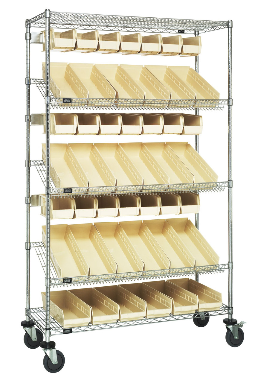 Slanted Shelf Cart, 36"W x 18"D x 80"H, 1200 lbs. load capacity, Chrome, Ivory, Carbon Steel, WRCSL5-74-1836-104230IV