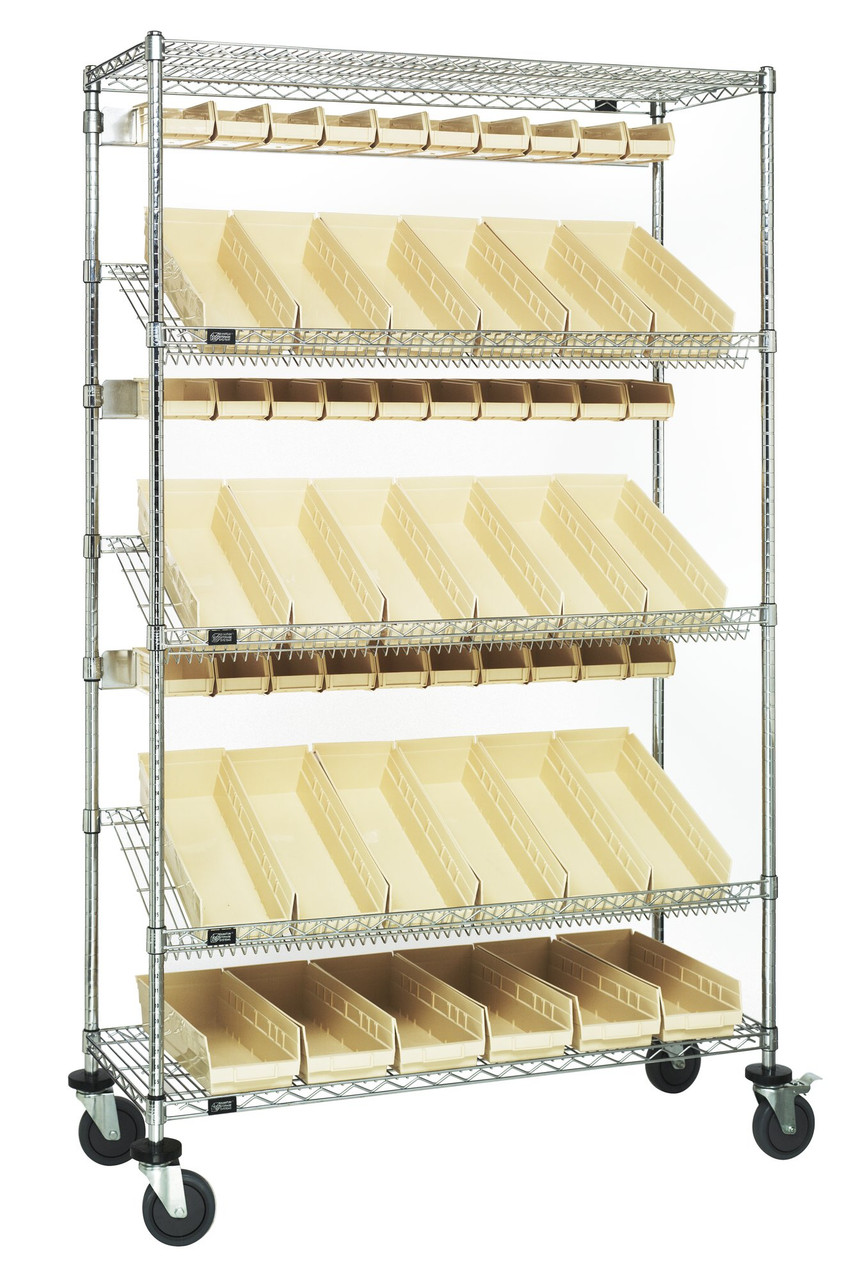 Slanted Shelf Cart, 48"W x 18"D x 80"H, 1200 lbs. load capacity, Chrome, Ivory, Carbon Steel, WRCSL5-74-1848-104220IV