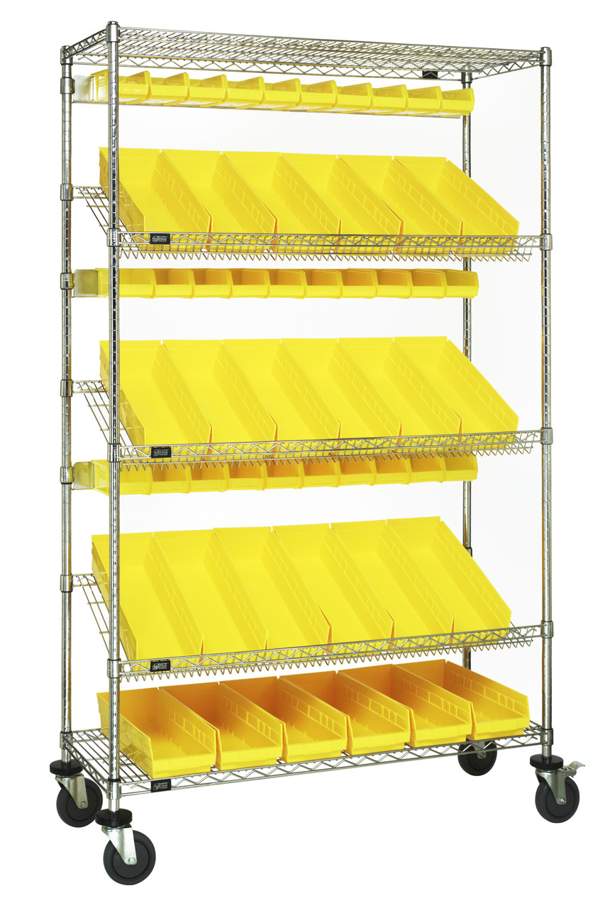 Slanted Shelf Cart, 48"W x 18"D x 80"H, 1200 lbs. load capacity, Chrome, Yellow, Carbon Steel, WRCSL5-74-1848-104220YL