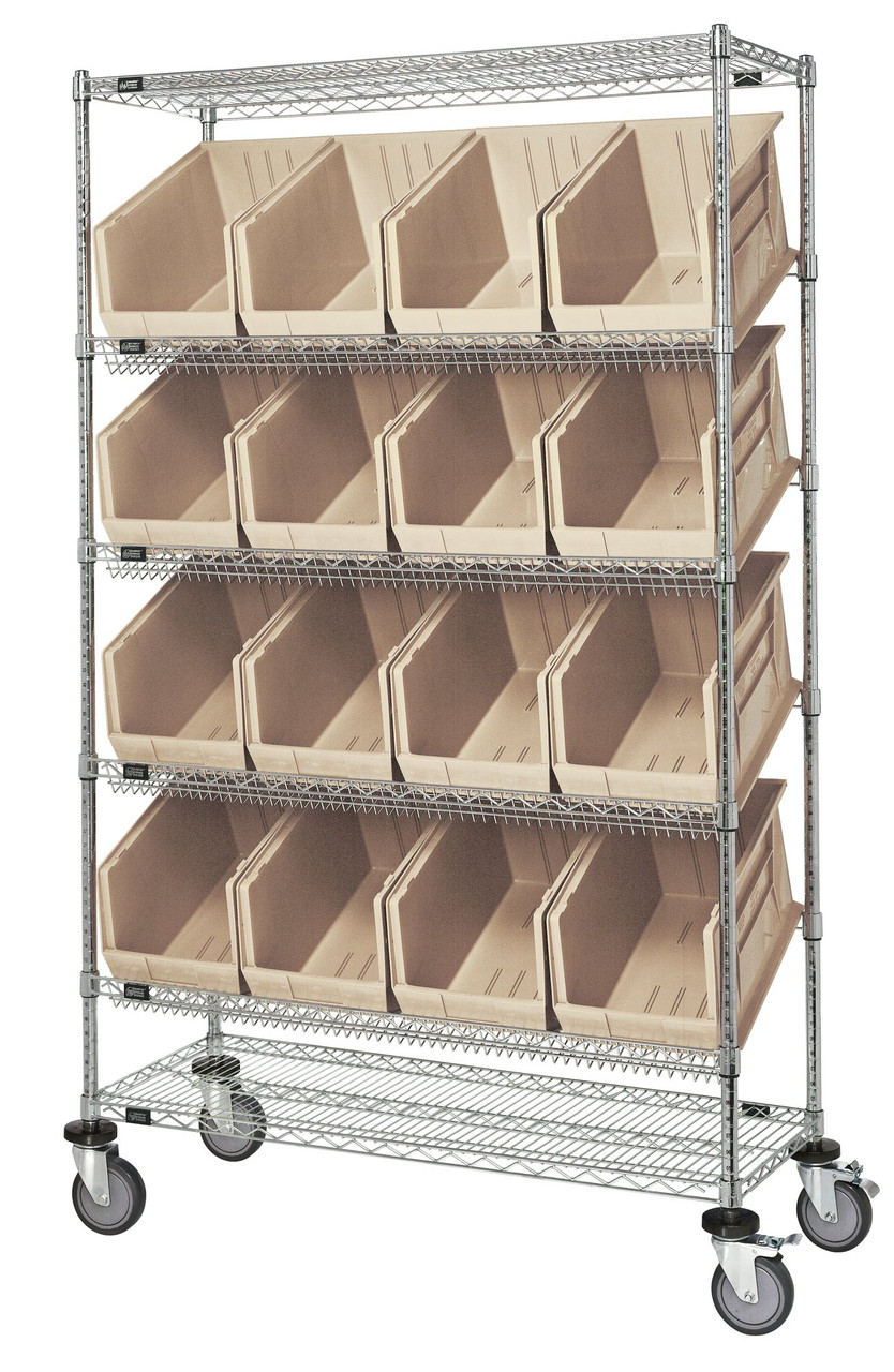 Slanted Shelf Cart, 48"W x 18"D x 80"H, 1200 lbs load capacity, Chrome, Ivory, Carbon Steel, WRCSL6-74-1848-260IV