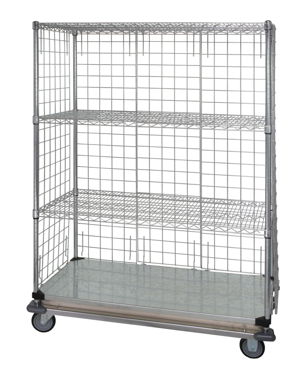 Wire Enclosed Cart, mobile, 36"W x 24"D x 69"H, Chrome, 0, Carbon Steel, WRDBS4-63-2436EP-LH33C