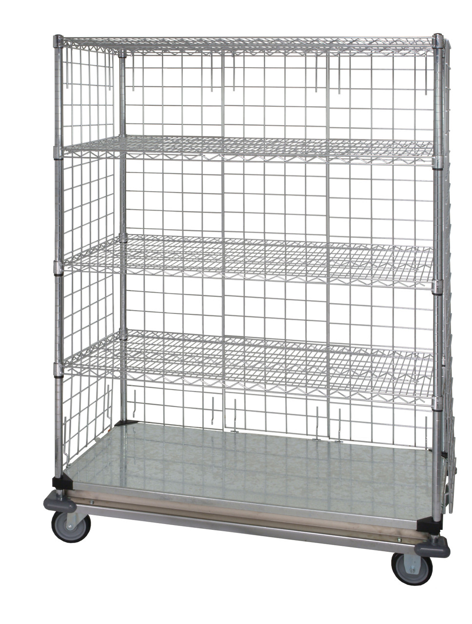 Wire Enclosed Cart, mobile, 48"W x 24"D x 80"H, Chrome, 0, Carbon Steel, WRDBS4-74-2448EP-LH45C