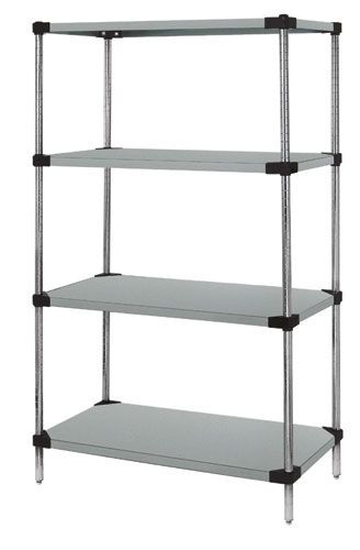 Solid Shelving Starter Kit, 72"W x 24"D x 74"H, 400 - 600 lb. capacity, Stainless, 0, Stainless, WRS4-74-2472SS