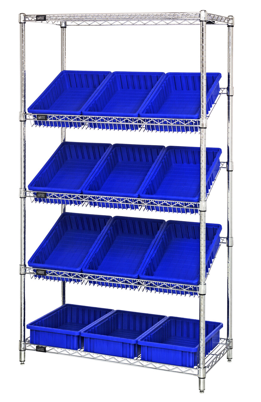 Bin Systems Unit, stationary, 36"W x 18"D x 63"H, Chrome, Blue, Carbon Steel, WRS-5-92035BL