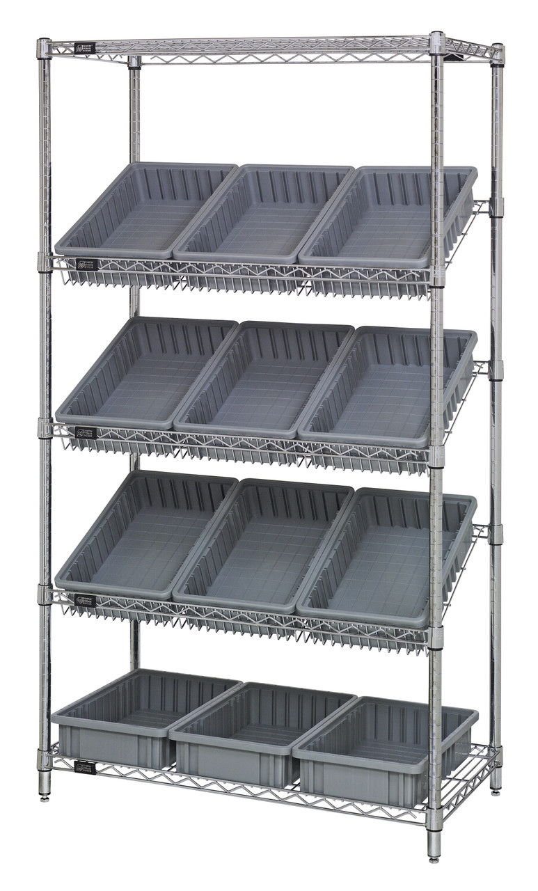 Bin Systems Unit, stationary, 36"W x 18"D x 63"H, Chrome, Gray, Carbon Steel, WRS-5-92035GY