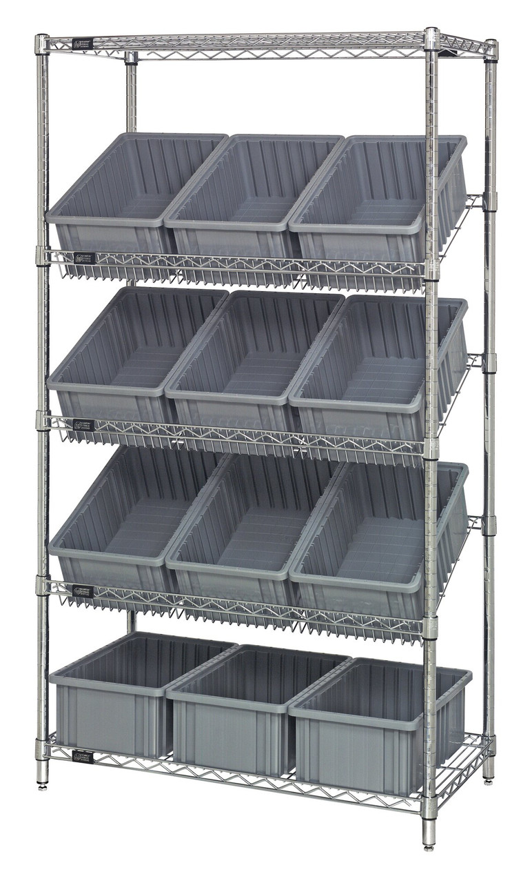 Bin Systems Unit, stationary, 36"W x 18"D x 63"H, Chrome, Gray, Carbon Steel, WRS-5-92060GY