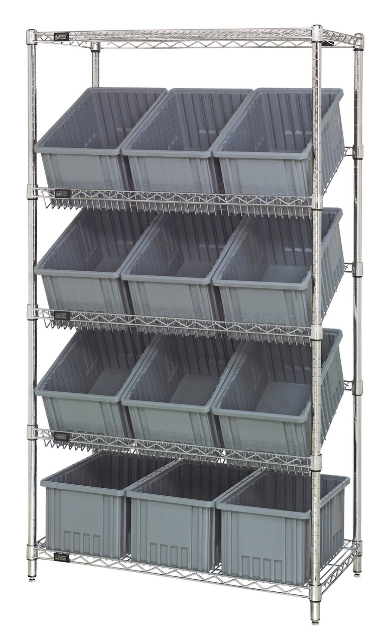 Bin Systems Unit, stationary, 36"W x 18"D x 63"H, Chrome, Gray, Carbon Steel, WRS-5-92080GY