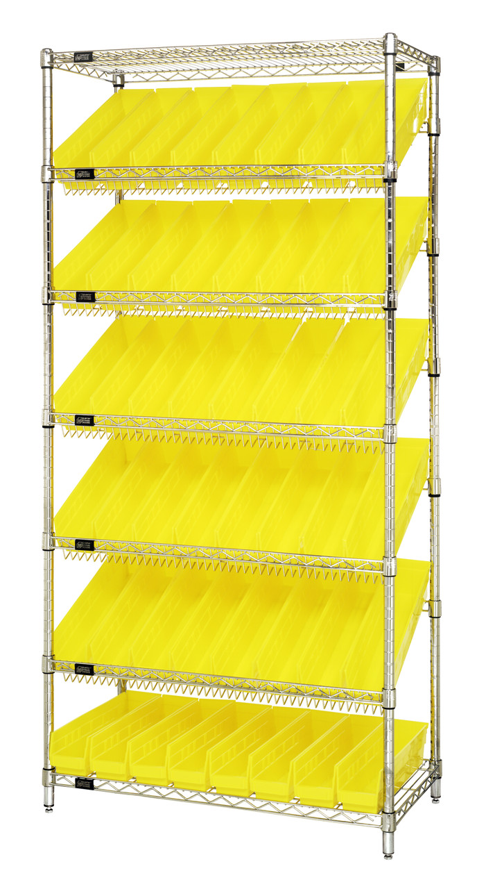 Bin Systems Unit, stationary, 36"W x 18"D x 74"H, Chrome, Yellow, Carbon Steel, WRS-7-103YL