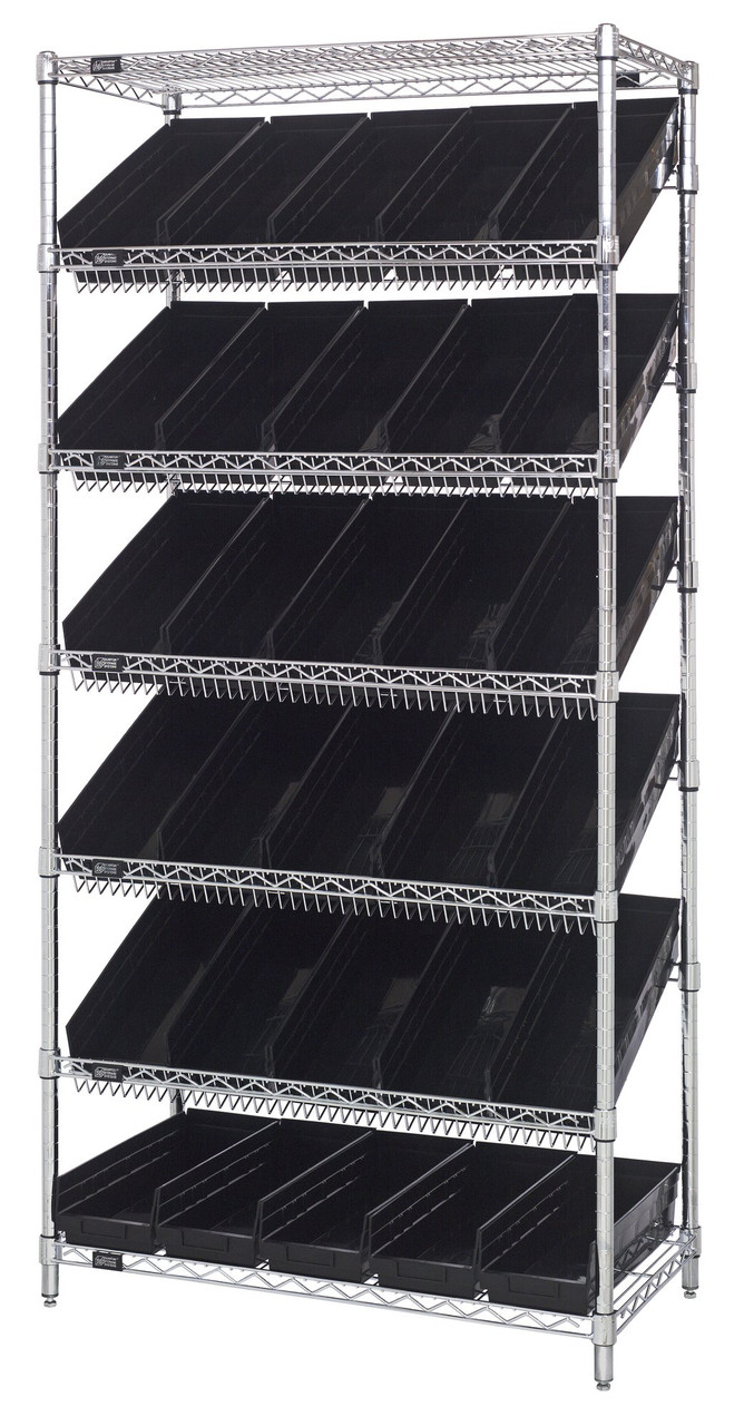 Bin Systems Unit, stationary, 36"W x 18"D x 74"H, Chrome, Black, Carbon Steel, WRS-7-104BK