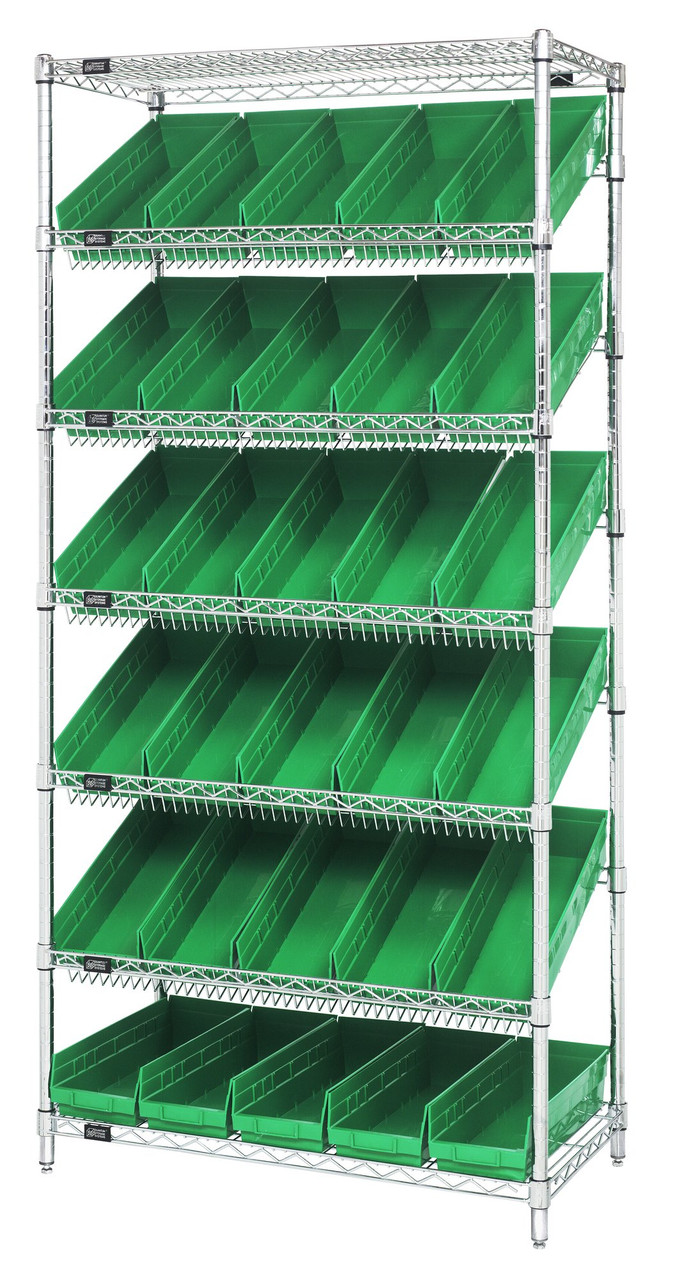 Bin Systems Unit, stationary, 36"W x 18"D x 74"H, Chrome, Green, Carbon Steel, WRS-7-104GN